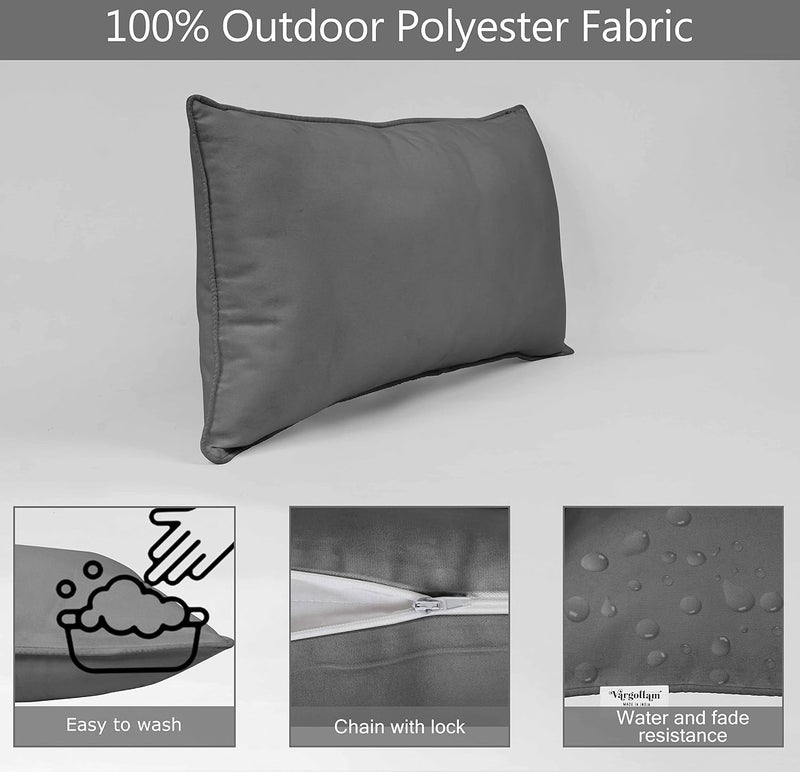 Vargottam Indoor/Outdoor Polyester Fabric Lumbar Pillow Cover, All-Weather Waterproof Rectangular Cushion Case for Patio Furniture, 12 x 20 Set of 2-Black - Image 3